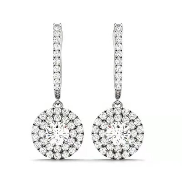 925 Silver Round Plated CZ Drop Earrings for Women, FB16FA1121 - Picture 1 of 4